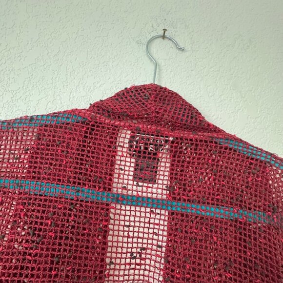 Keren Hart Open-Knit Cardigan, Burgundy Cotton Blend Womens‎ Size Large - Picture 5 of 7